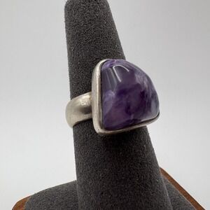 Sterling Silver 925 Purple Charoite Cabochon Ring Size 7 Modernist MRT